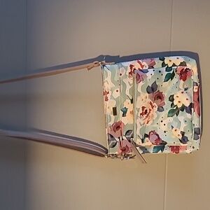 Zip Closure Adjustable Strap Floral Sling Crossbody Bag Purse Green Mint Teal